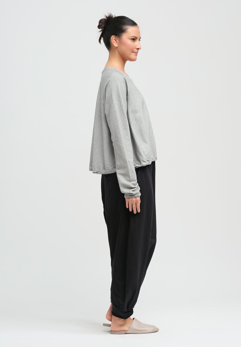 Rundholz Dip Cropped Linen & Cotton Long Sleeve Top in Coal Cloud Grey