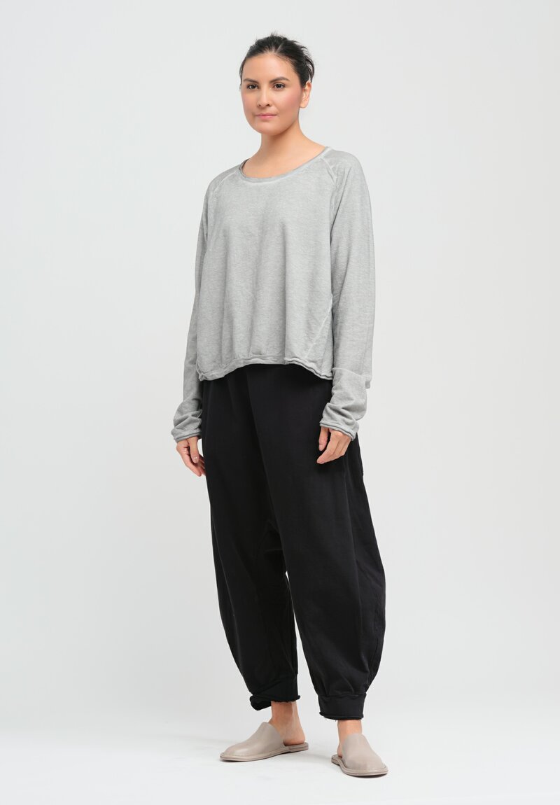 Rundholz Dip Cropped Linen & Cotton Long Sleeve Top in Coal Cloud Grey