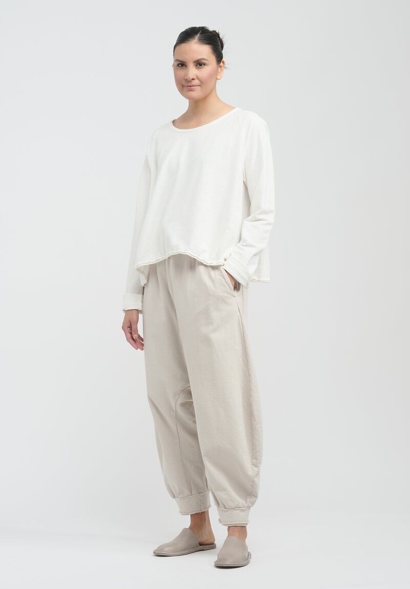 Rundholz Dip Cropped Linen & Cotton Long Sleeve Top in Star White