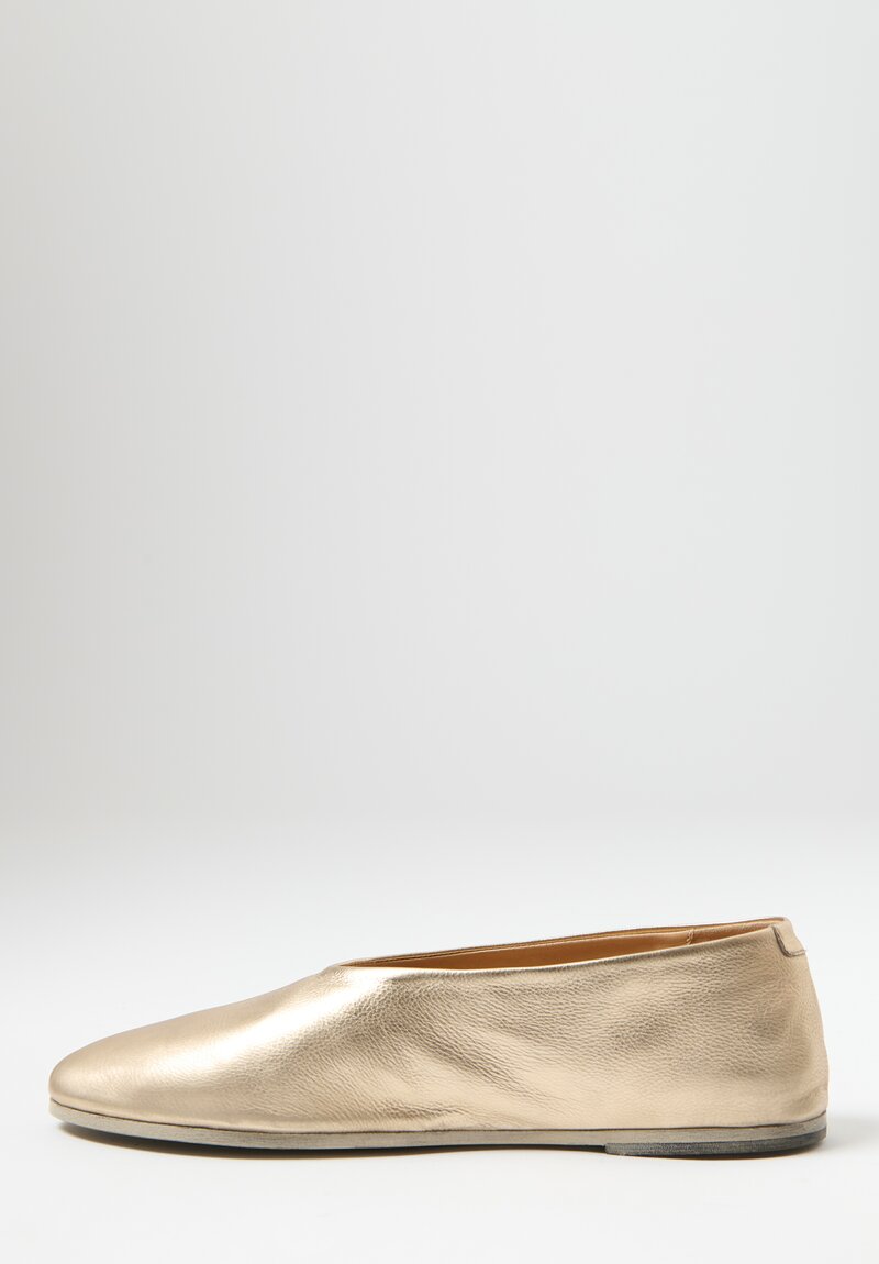 Marsèll Metallic Leather Coltellaccio Ballerina Flat in Platino Gold	