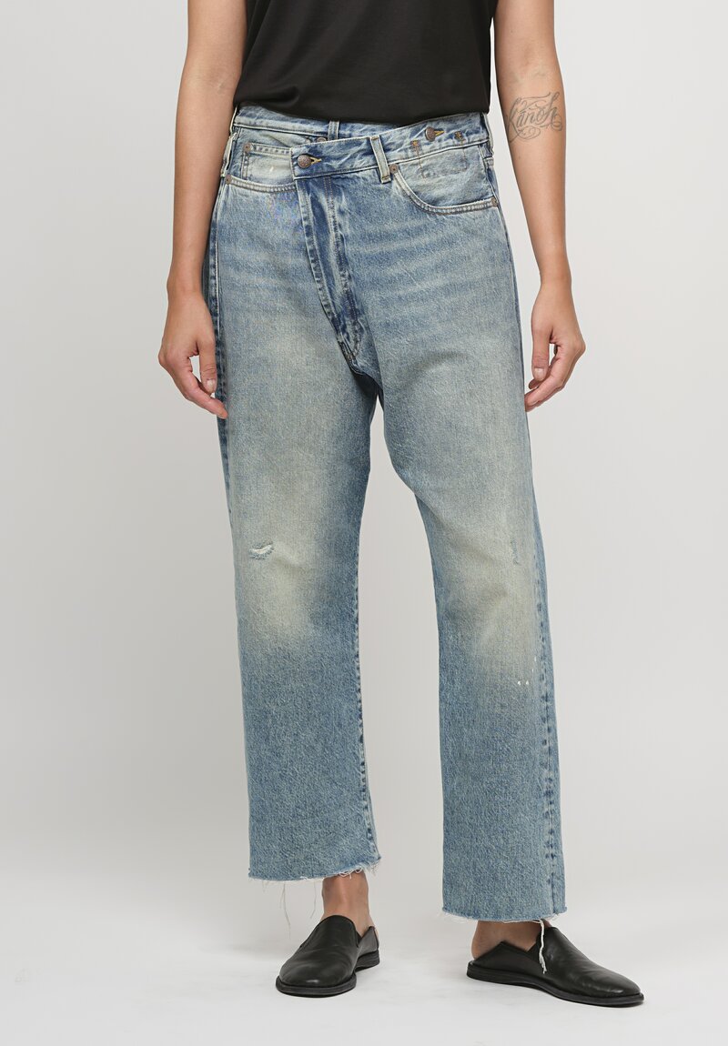 R13 Distressed Crossover Jean in Jasper Blue	