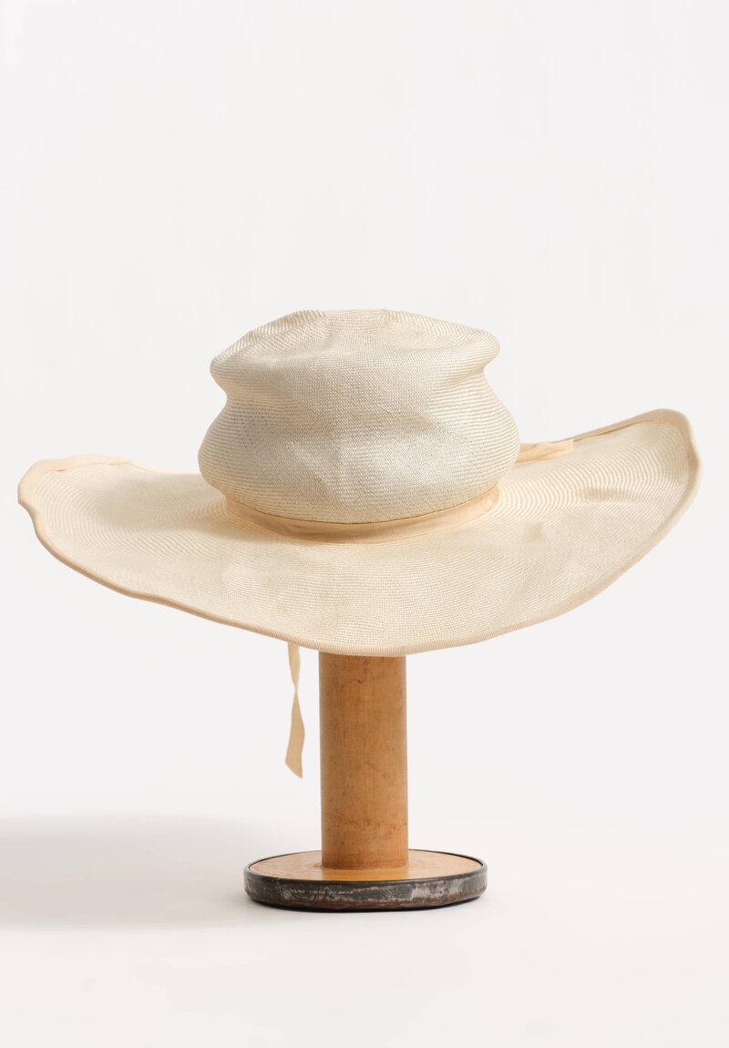 Horisaki Design & Handel Sisal Straw Wide Brim Ribbon Hat in Antique White