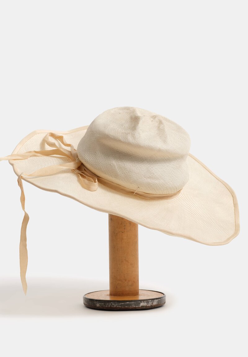 Horisaki Design & Handel Sisal Straw Wide Brim Ribbon Hat in Antique White
