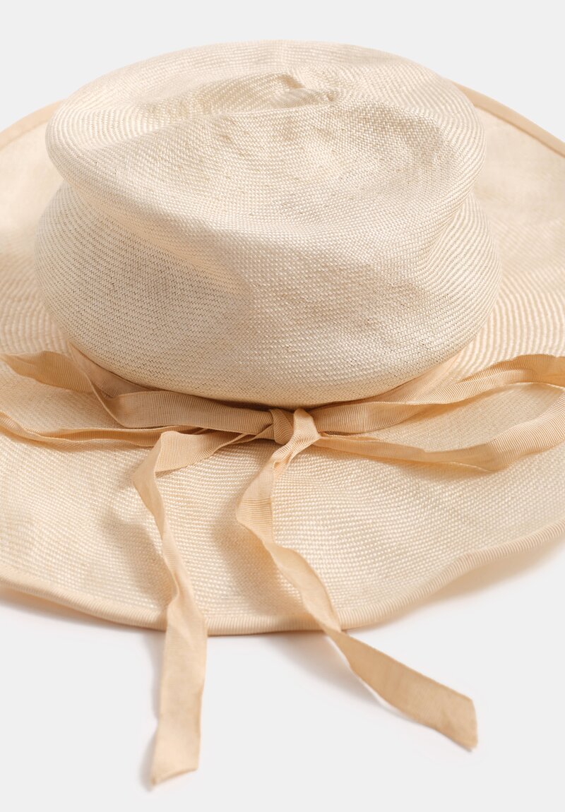 Horisaki Design & Handel Sisal Straw Wide Brim Ribbon Hat in Antique White