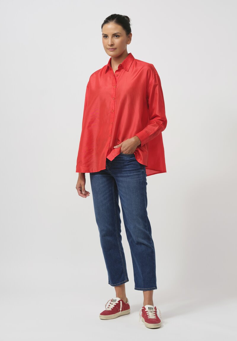 Péro Silk Button-Down Shirt in Red	