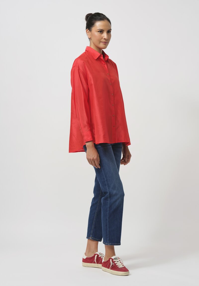 Péro Silk Button-Down Shirt in Red	