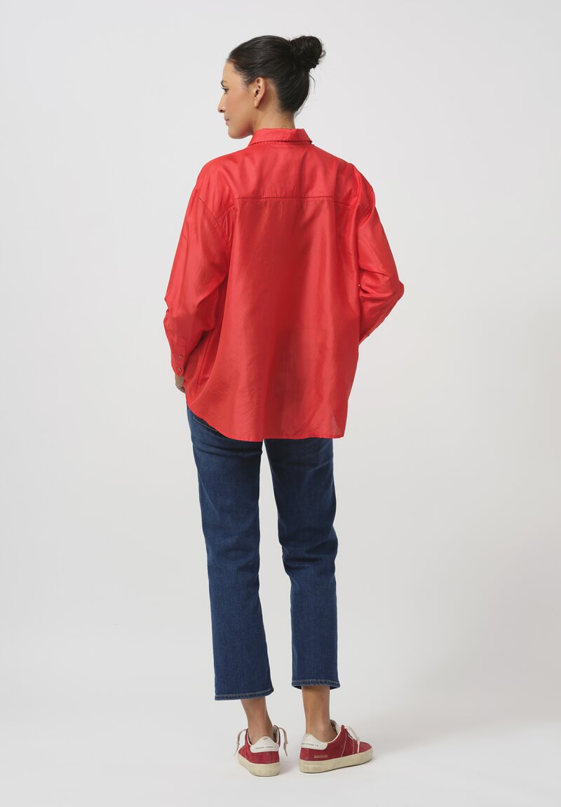 Péro Silk Button-Down Shirt in Red	