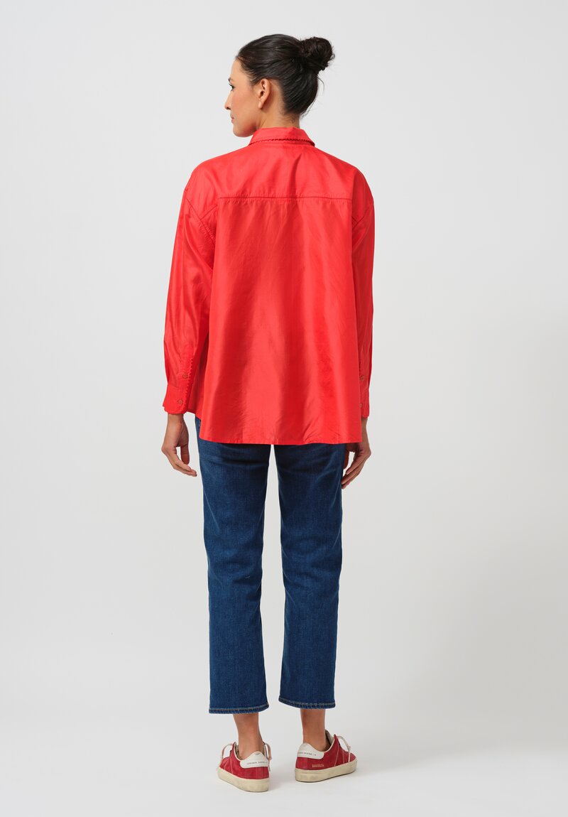 Péro Silk Button-Down Shirt in Red	