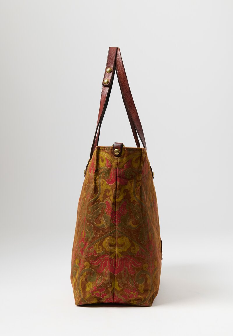 Campomaggi Canvas Shopping Tote Bag Floral Brown	