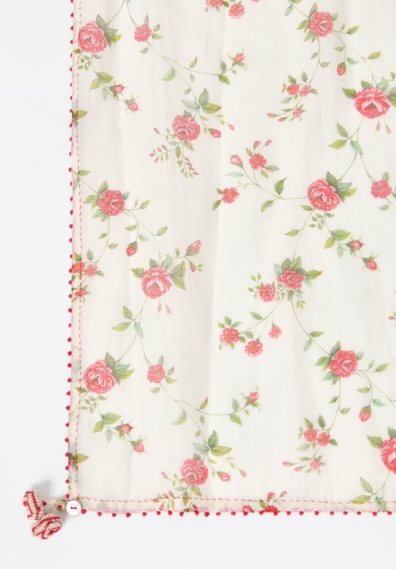 Péro Silk & Cotton Embroidered Lungi Scarf in Cream Rosette	