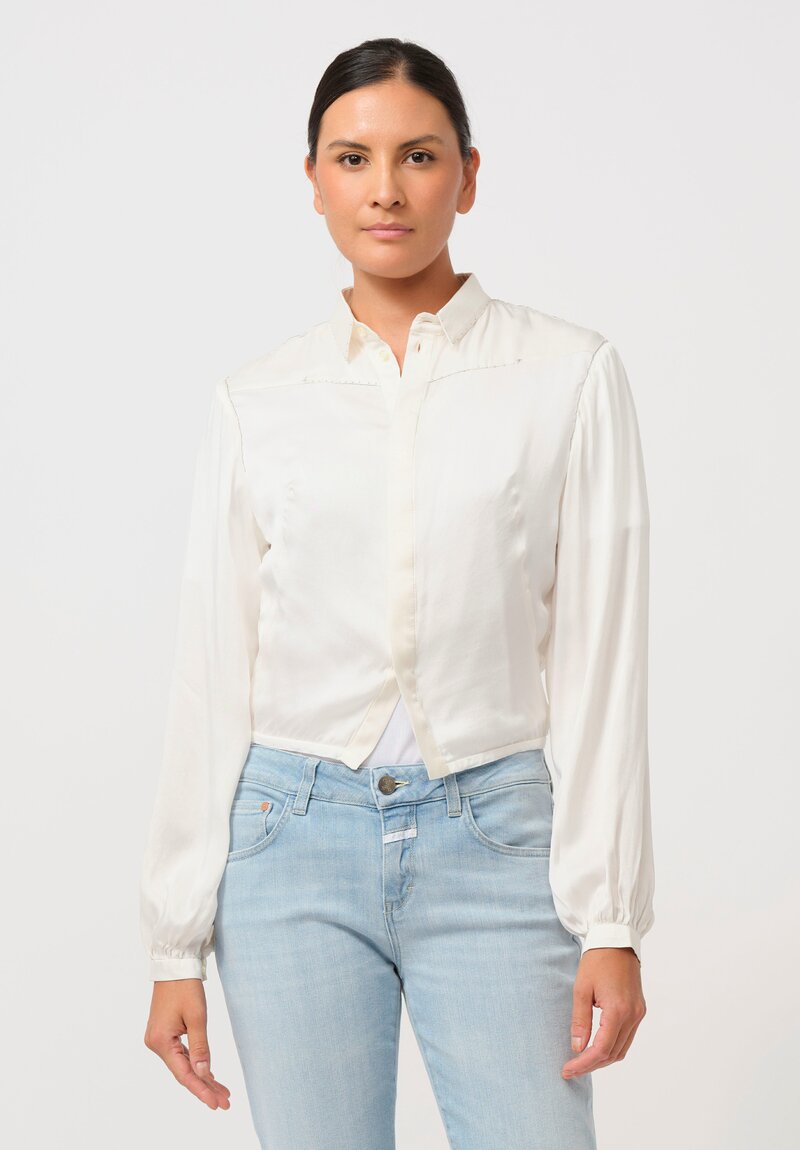 Umit Unal Hand-Stitched Silk Shirt in Original White	