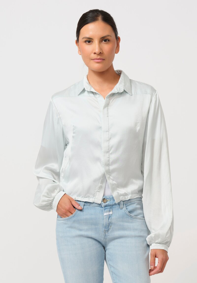 Umit Unal Hand-Stitched Silk Shirt in Ice Blue	