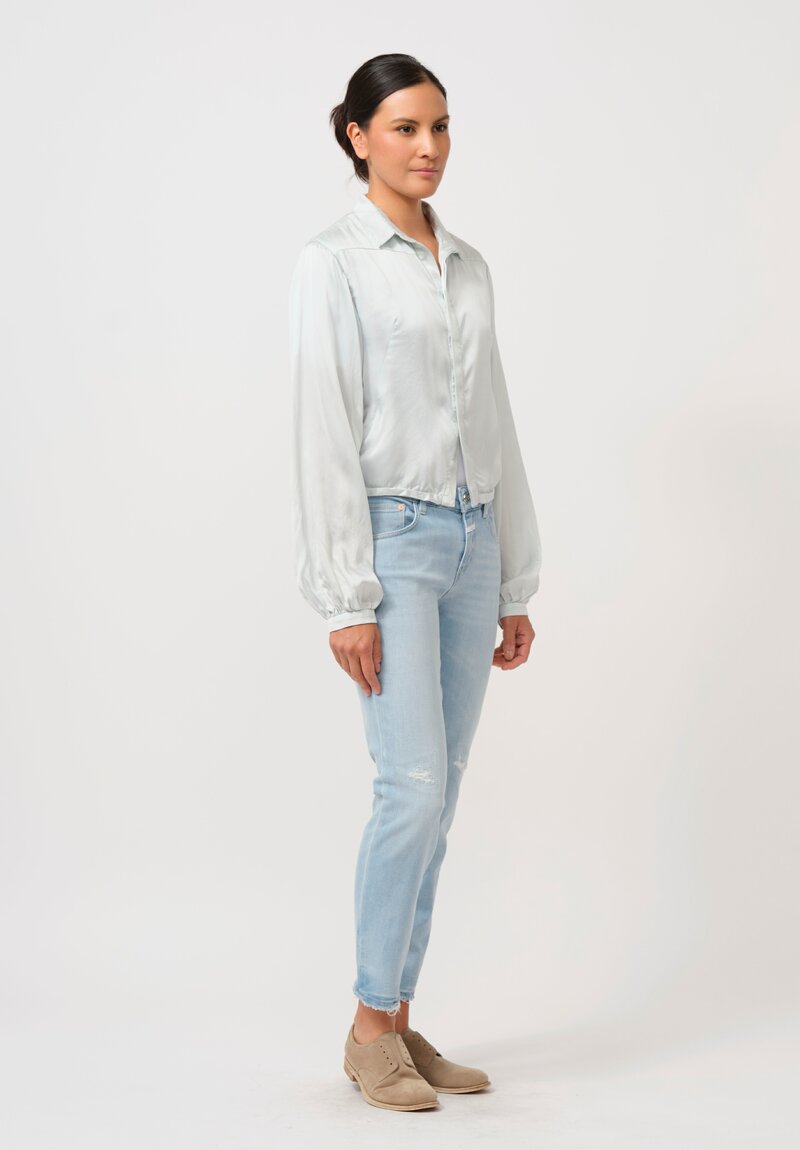 Umit Unal Hand-Stitched Silk Shirt in Ice Blue	