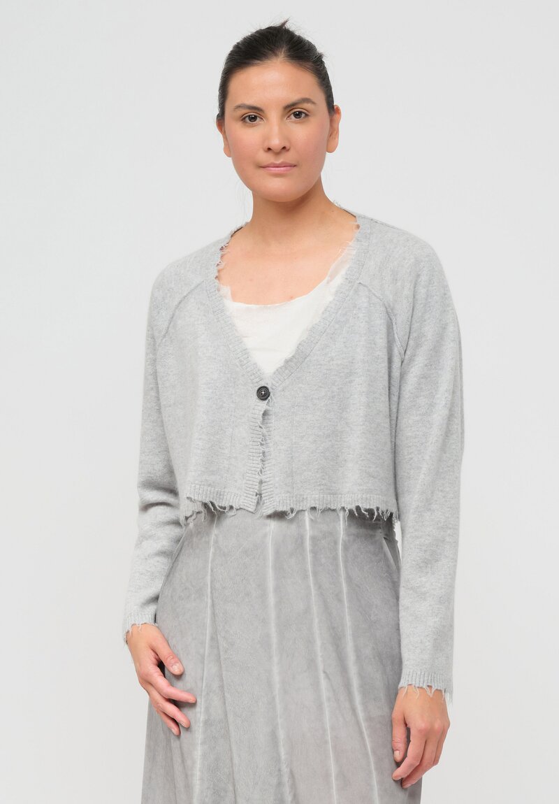 Rundholz Dip Cropped Raccoon Knit Cardigan in Coal Cloud Grey	