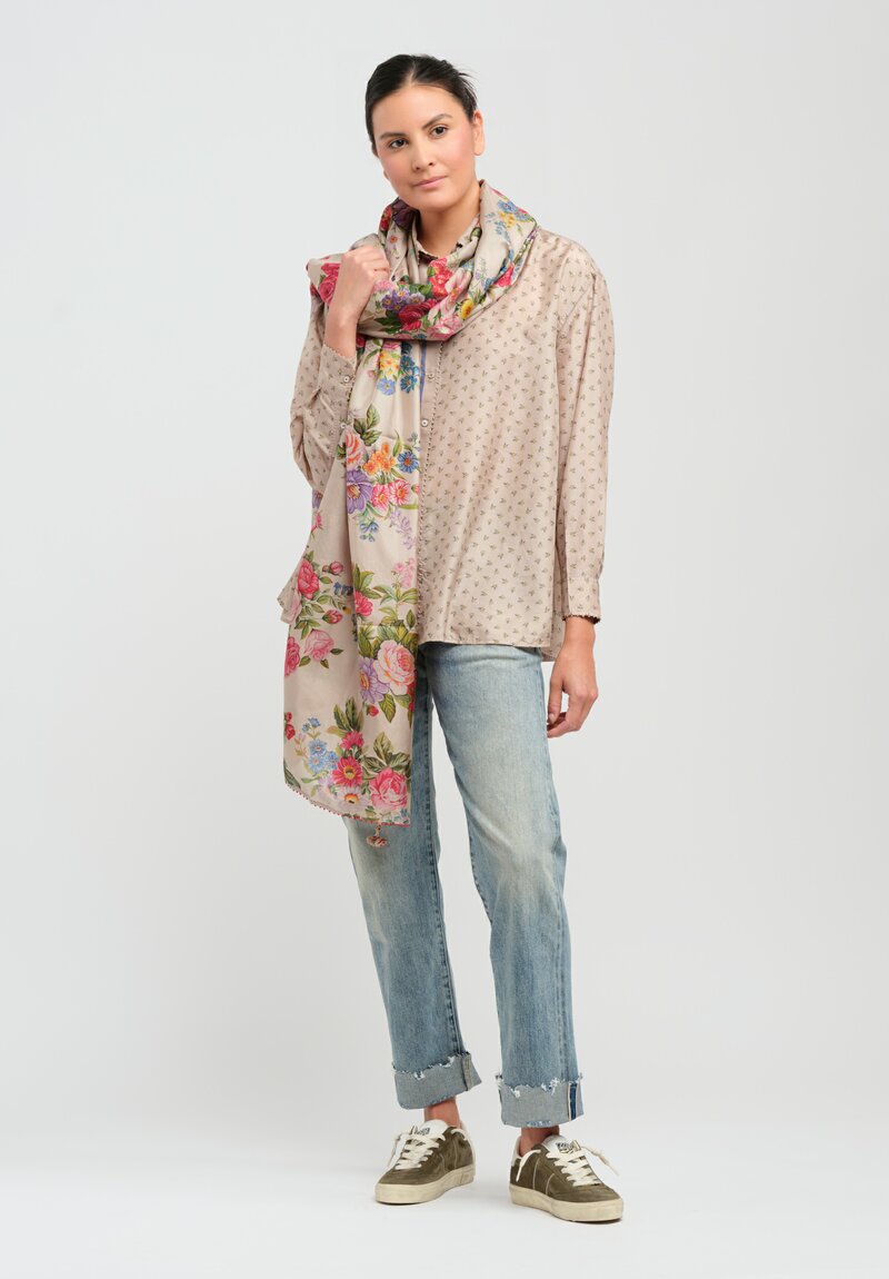 Péro Floral Silk Button-Down Shirt in Forget-me-not
