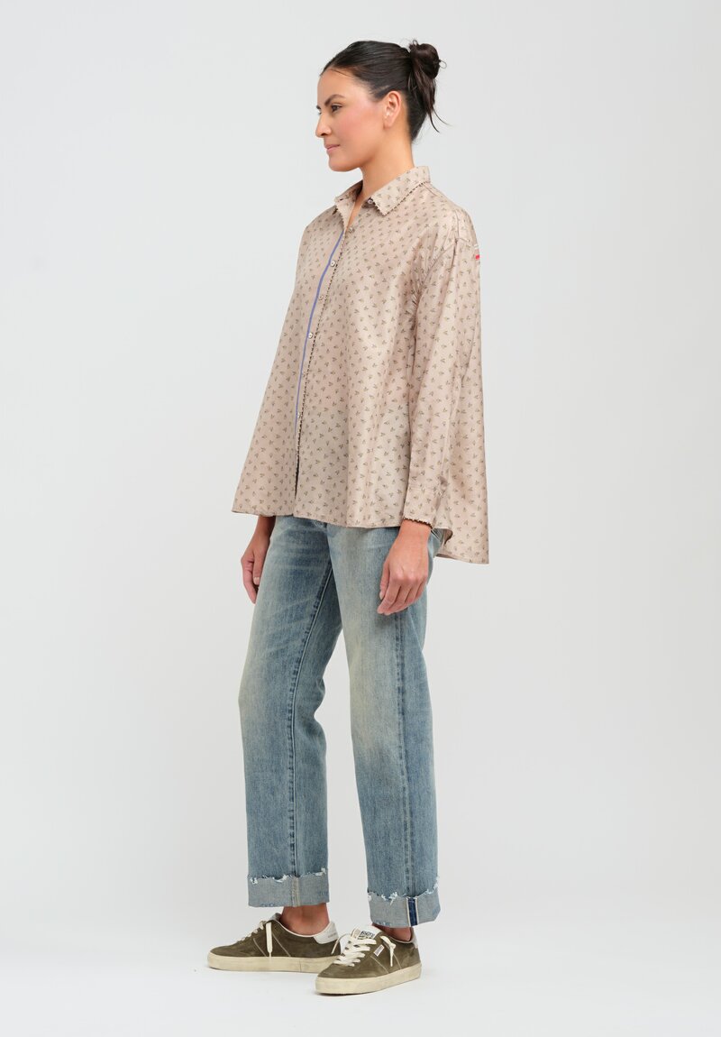 Péro Floral Silk Button-Down Shirt in Forget-me-not
