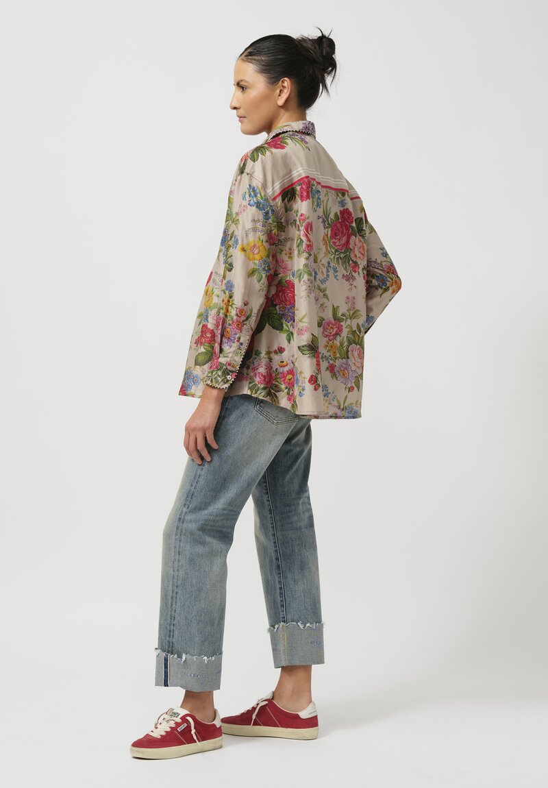 Péro Floral Silk Button-Down Shirt in Rose Bouquet