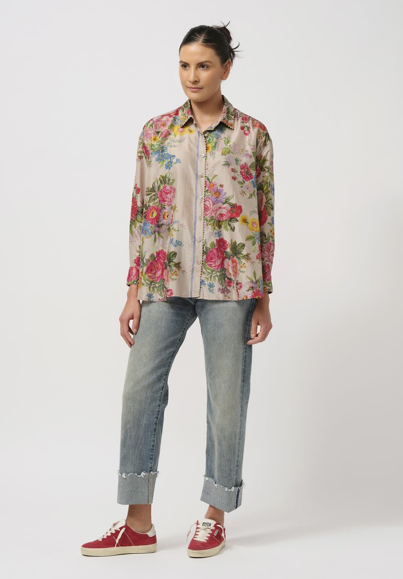 Péro Floral Silk Button-Down Shirt in Rose Bouquet