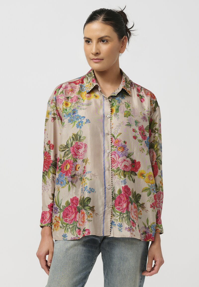 Péro Floral Silk Button-Down Shirt in Rose Bouquet