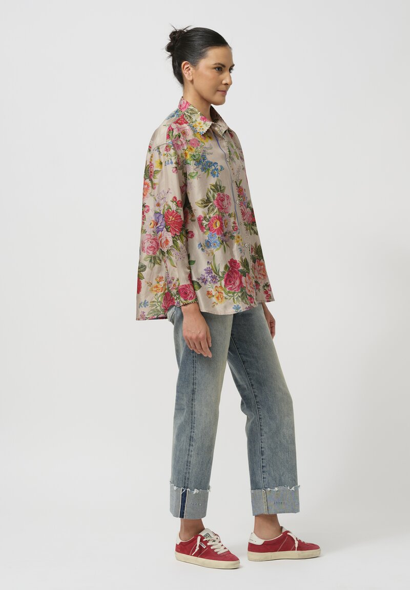 Péro Floral Silk Button-Down Shirt in Rose Bouquet