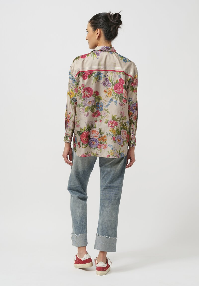 Péro Floral Silk Button-Down Shirt in Rose Bouquet