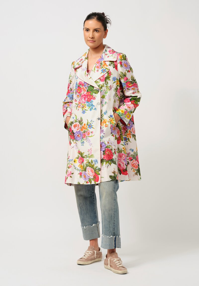 Péro Floral Silk Coat in Cream Rose Bouquet