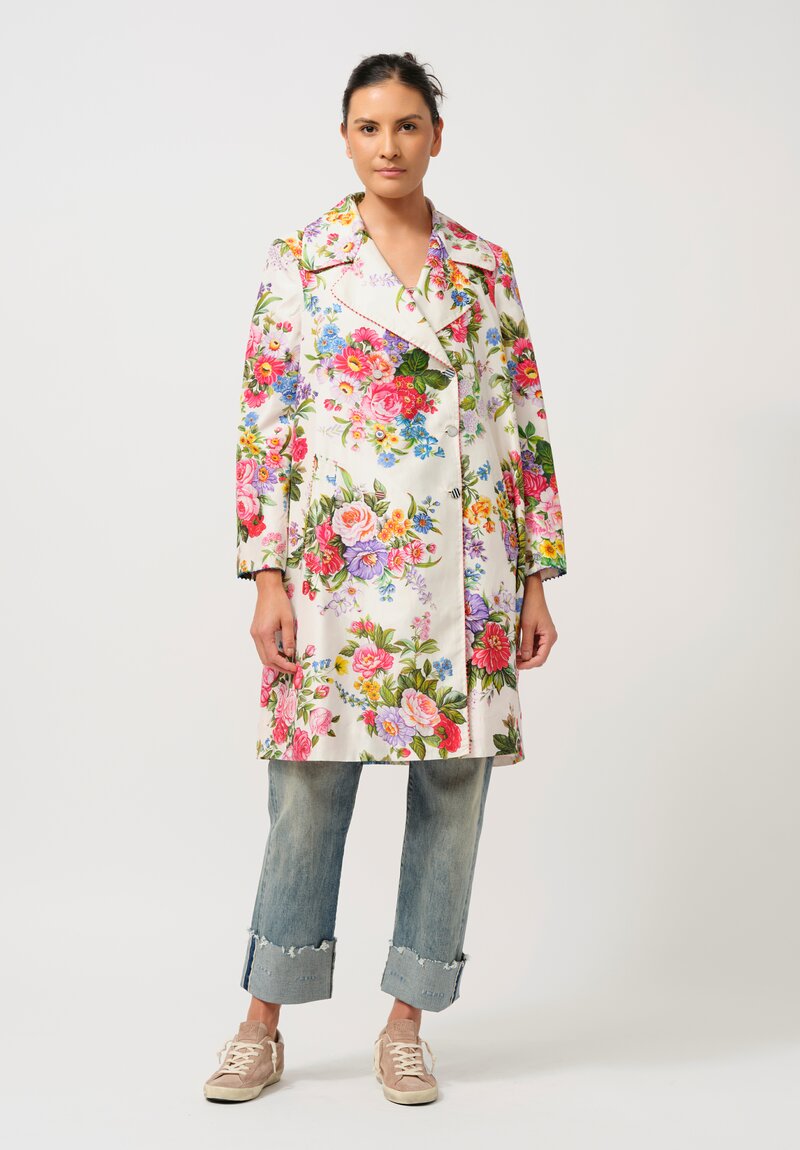 Péro Floral Silk Coat in Cream Rose Bouquet