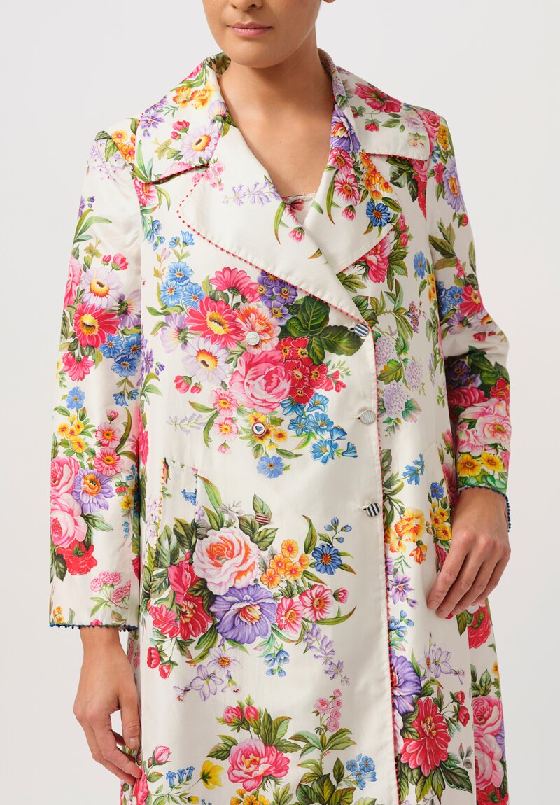 Péro Floral Silk Coat in Cream Rose Bouquet