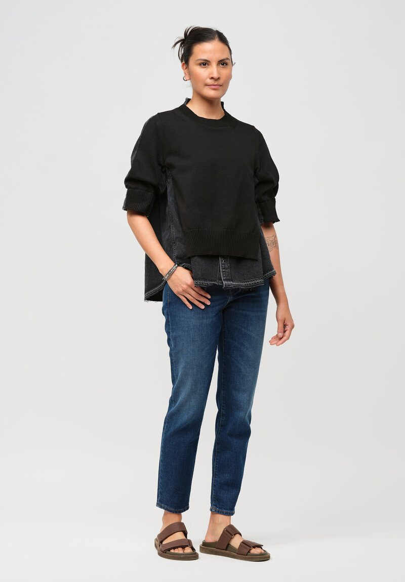Sacai Denim Knit Hybrid Pullover in Black	