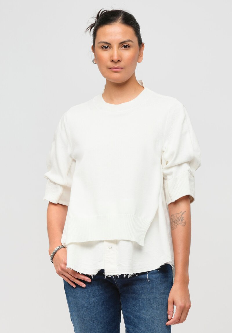 Sacai Denim Knit Hybrid Pullover in White	