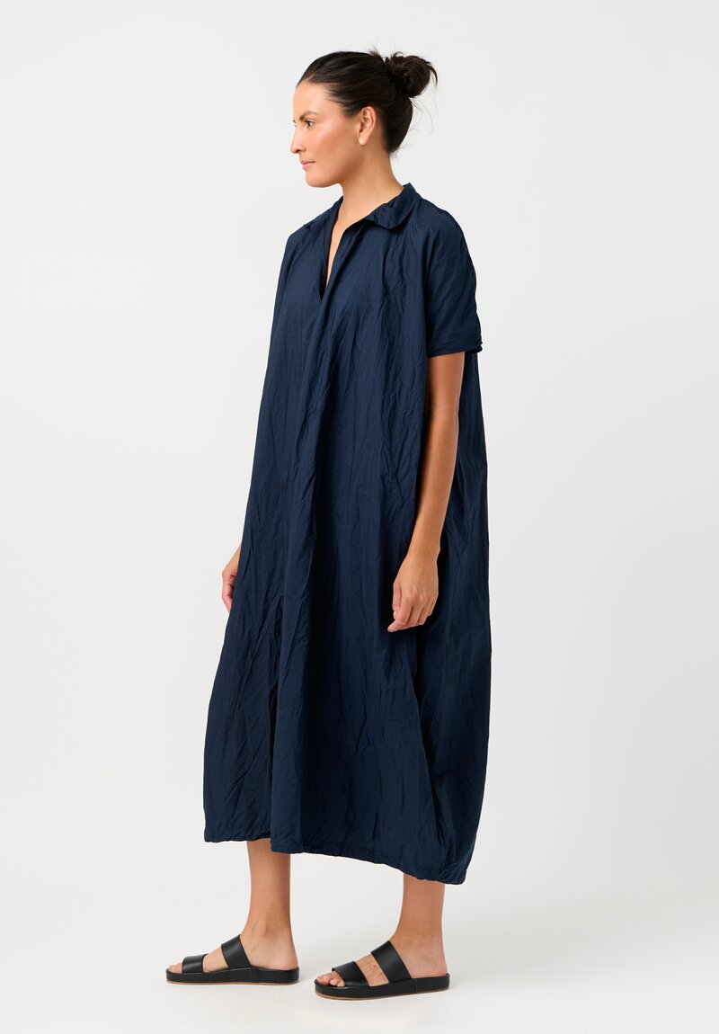 Daniela Gregis Washed Cotton Manichina Dress in Navy Blue