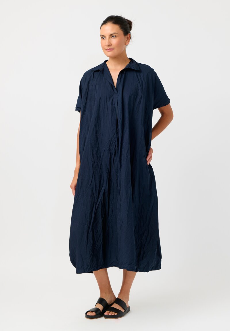 Daniela Gregis Washed Cotton Manichina Dress in Navy Blue