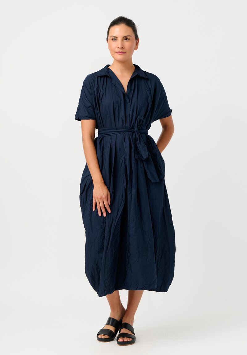 Daniela Gregis Washed Cotton Manichina Dress in Navy Blue