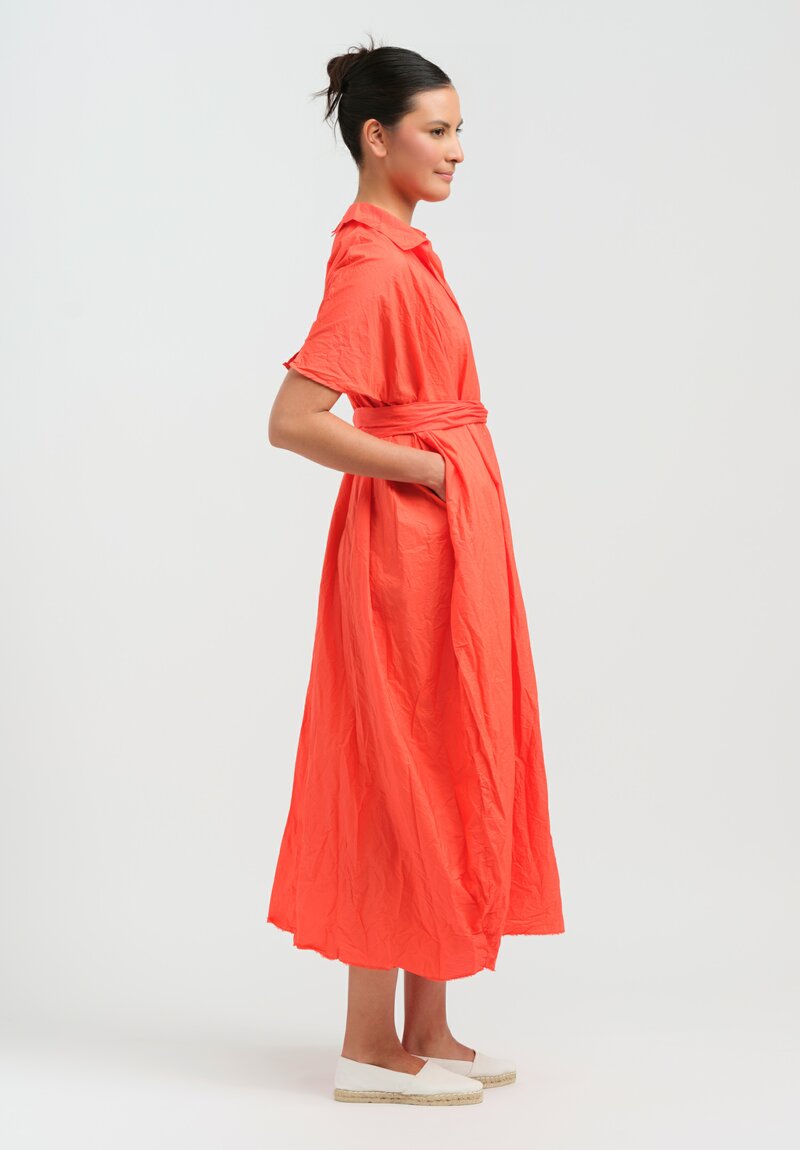 Daniela Gregis Washed Cotton Manichina Dress in Glow Red	