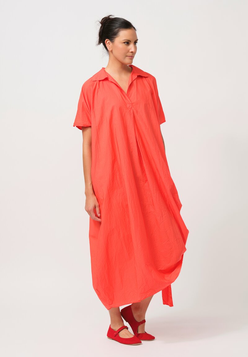 Daniela Gregis Washed Cotton Manichina Dress in Glow Red	