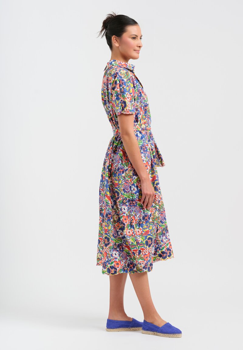 Daniela Gregis Washed Cotton Printed Manichina Dress in Blue Riviera Floral	