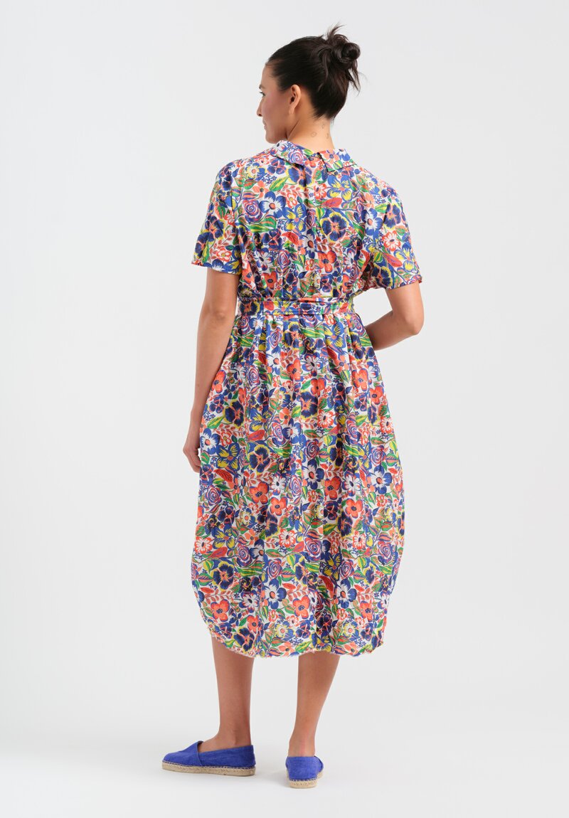 Daniela Gregis Washed Cotton Printed Manichina Dress in Blue Riviera Floral	
