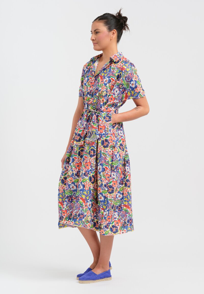 Daniela Gregis Washed Cotton Printed Manichina Dress in Blue Riviera Floral	
