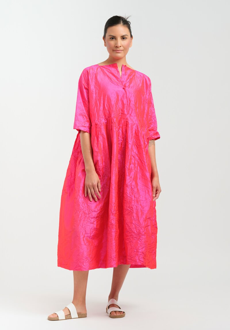 Daniela Gregis Washed Silk Operaio Note Dress in Fuchsia Scuro Pink	