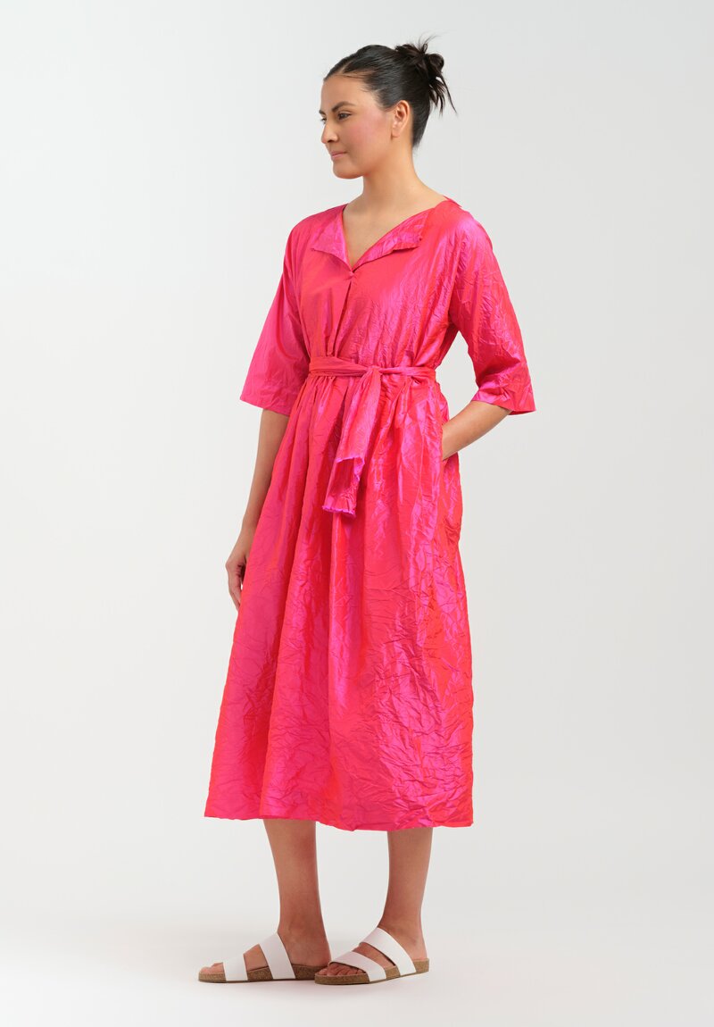 Daniela Gregis Washed Silk Operaio Note Dress in Fuchsia Scuro Pink	