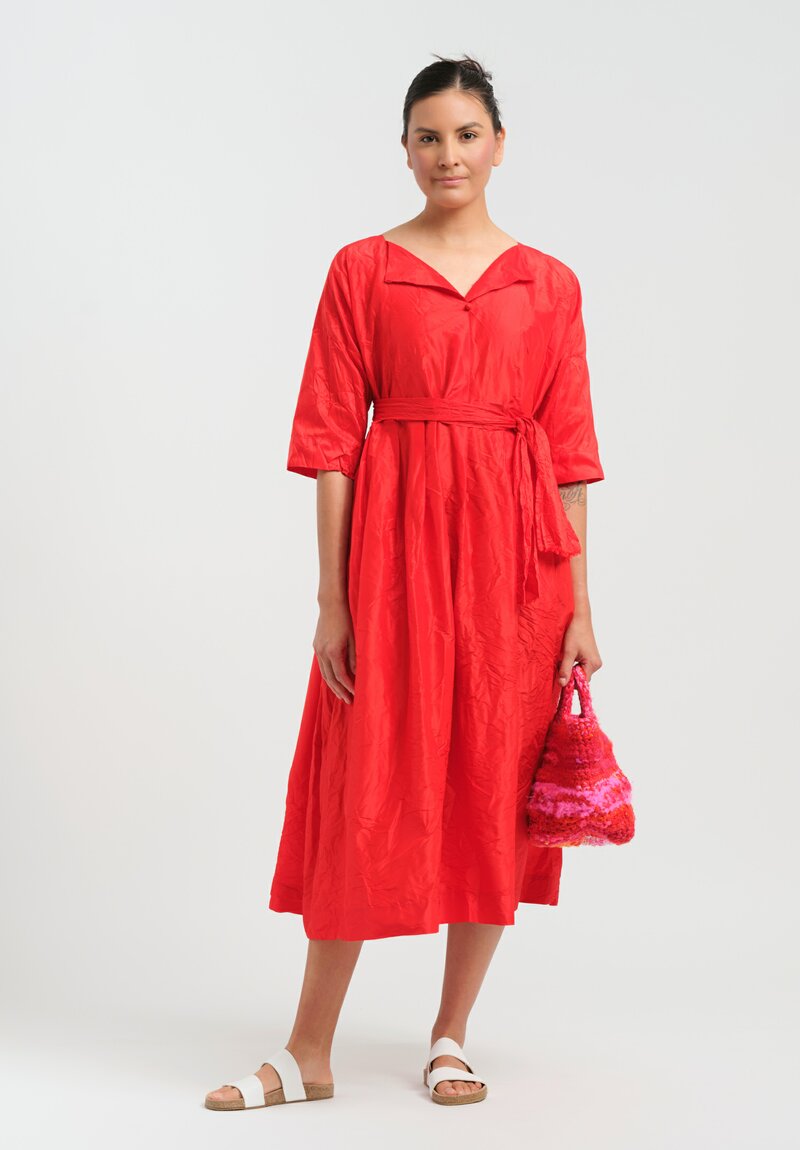 Daniela Gregis Washed Silk Operaio Note Dress in Rosso Fuoco Red	