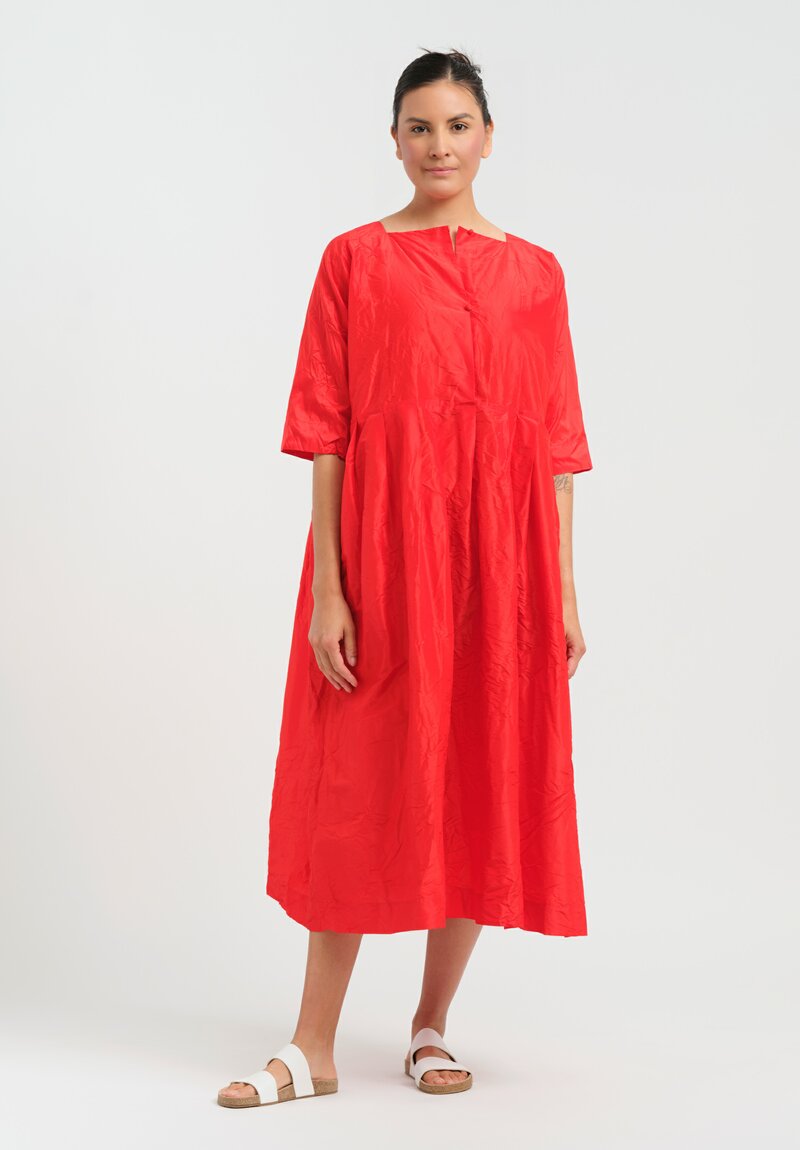 Daniela Gregis Washed Silk Operaio Note Dress in Rosso Fuoco Red	