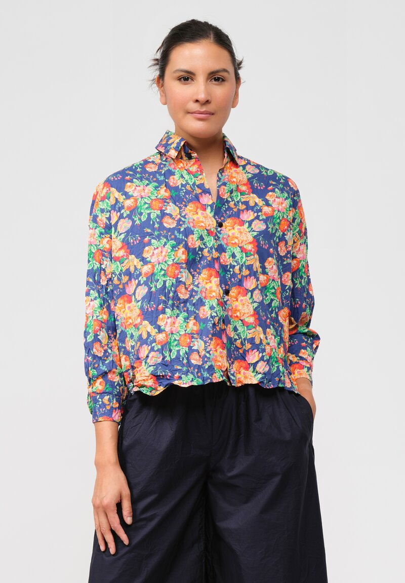 Daniela Gregis Washed Cotton Cropped Uomo Larga Shirt in Magical Bouquet Blue	