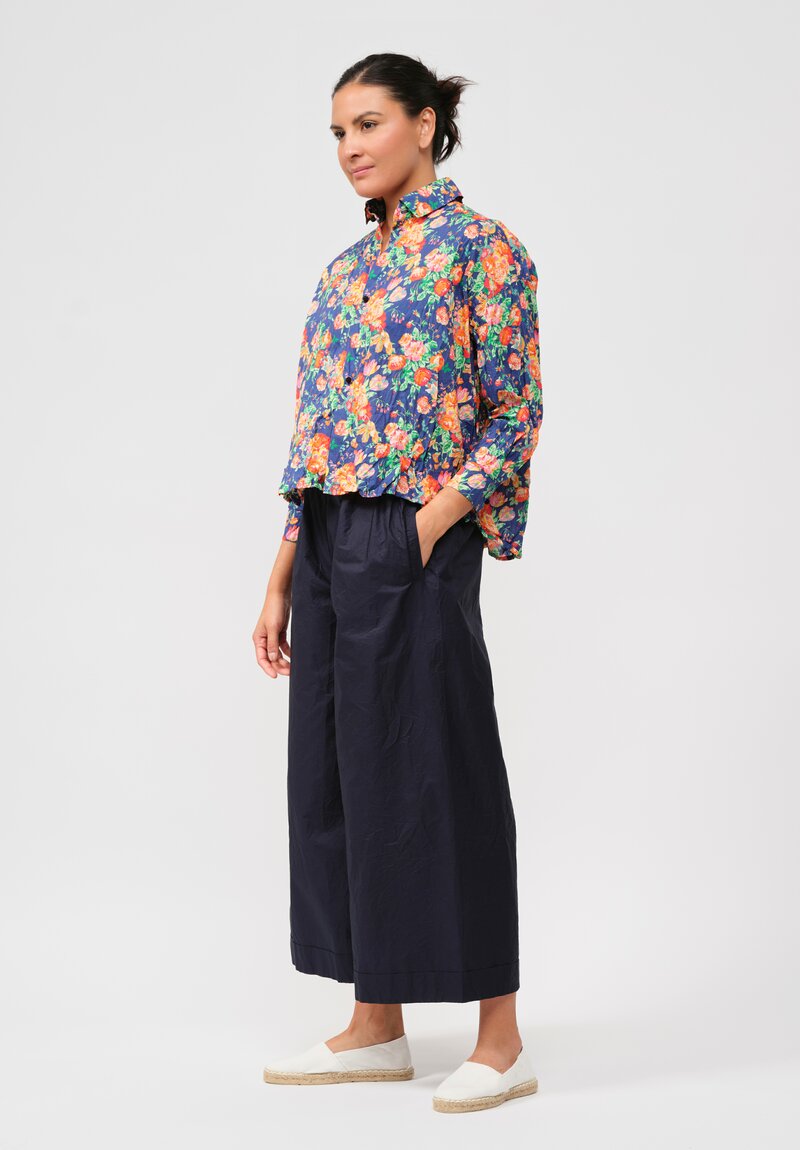 Daniela Gregis Washed Cotton Cropped Uomo Larga Shirt in Magical Bouquet Blue	