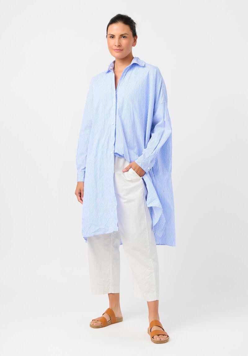 Daniela Gregis Washed Cotton Uomo Pari Tunic in White & Pale Blue Stripe