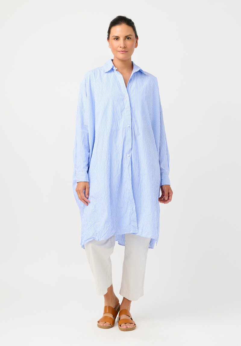 Daniela Gregis Washed Cotton Uomo Pari Tunic in White & Pale Blue Stripe