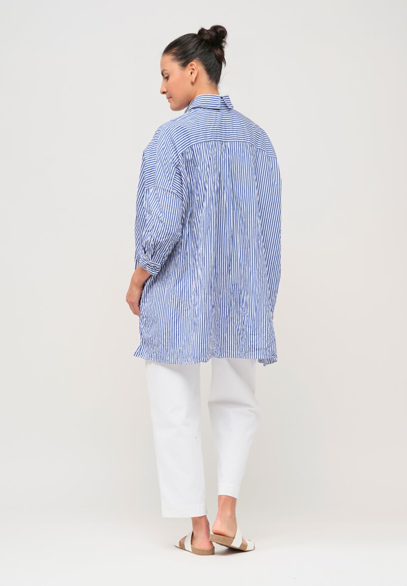 Daniela Gregis Washed Cotton Printed More Shirt in White & Blue Stripe	