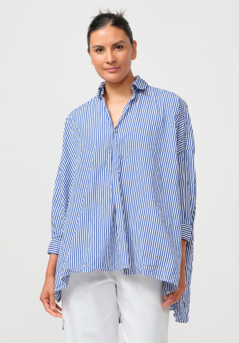 Daniela Gregis Washed Cotton Printed More Shirt in White & Blue Stripe	