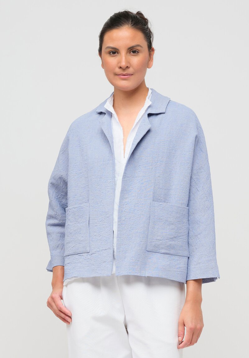 Daniela Gregis Linen Peonia Nido Jacket in Celeste Blue	