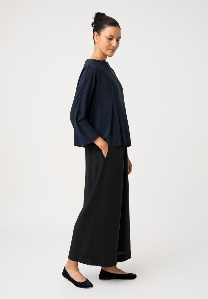 Daniela Gregis Lightly Sheer Silk Wide Leg High Waist Pigiama Tasche Pants with Slightly Cropped Ankle Length Hemline in Black Side View